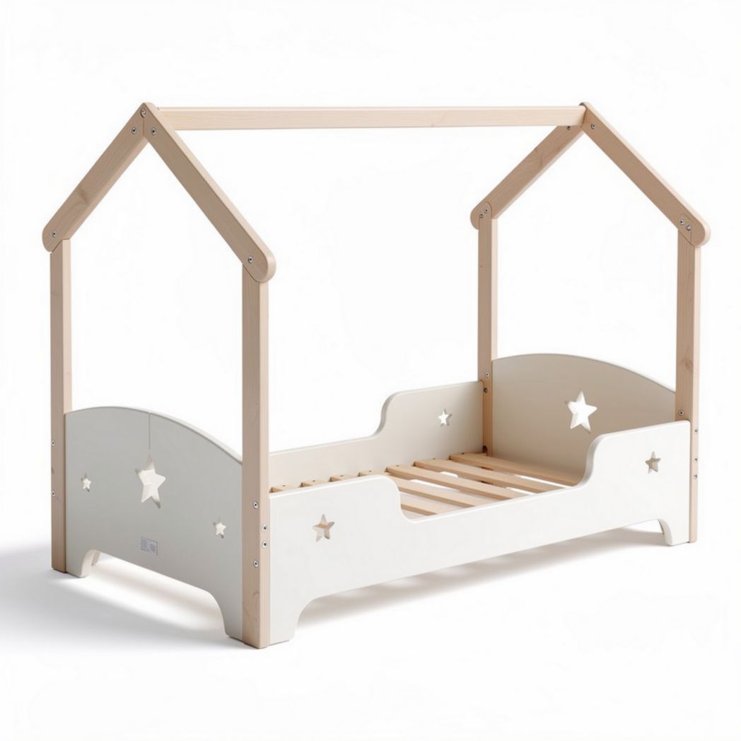 Houten bed huisvorm met sterren 150 x 75 x 110cm voor kinderkamer