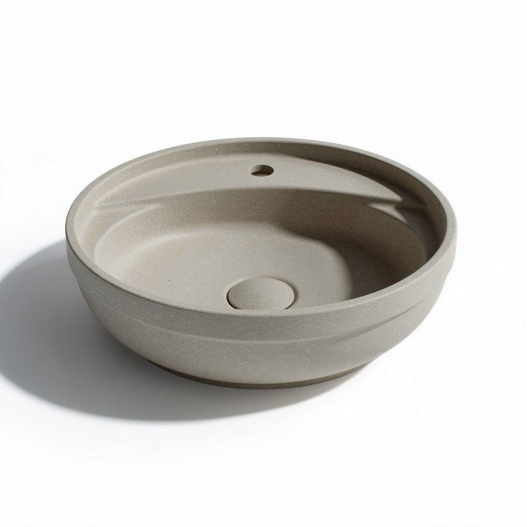 Ronde waskom van zandkleurig bamboe 30 x 30 x 10 cm met afvoergat