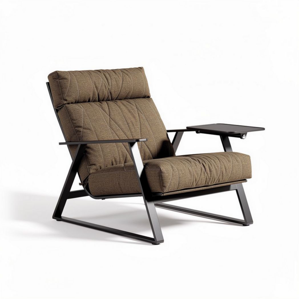 Luie stoel met afneembare armleuning en metalen frame bruin 80 x 80 x 90cm