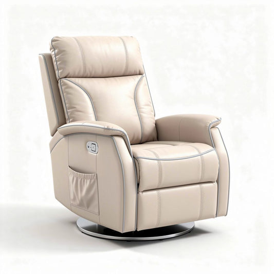 Leren relaxfauteuil met draaibasis in beige 80 x 80 x 100cm