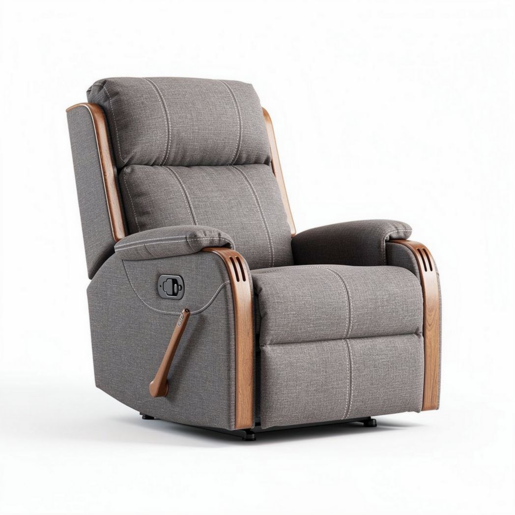 Relaxfauteuil met houten accenten en grijze stof 85 x 80 x 100cm