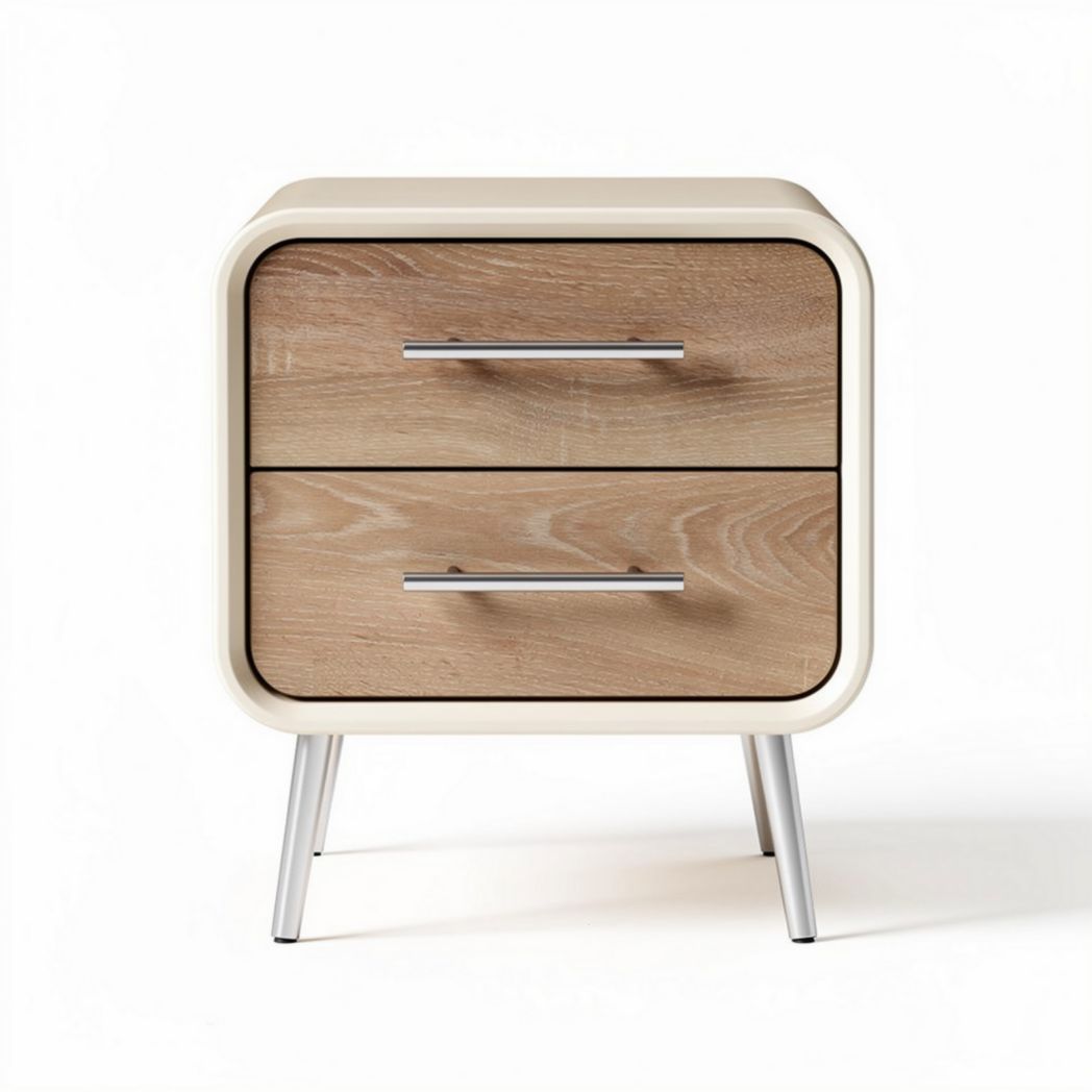 Houten nachtkastje met twee lades in beige 50 x 40 x 45cm