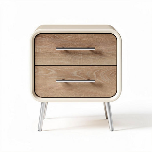 Houten nachtkastje met twee lades in beige 50 x 40 x 45cm