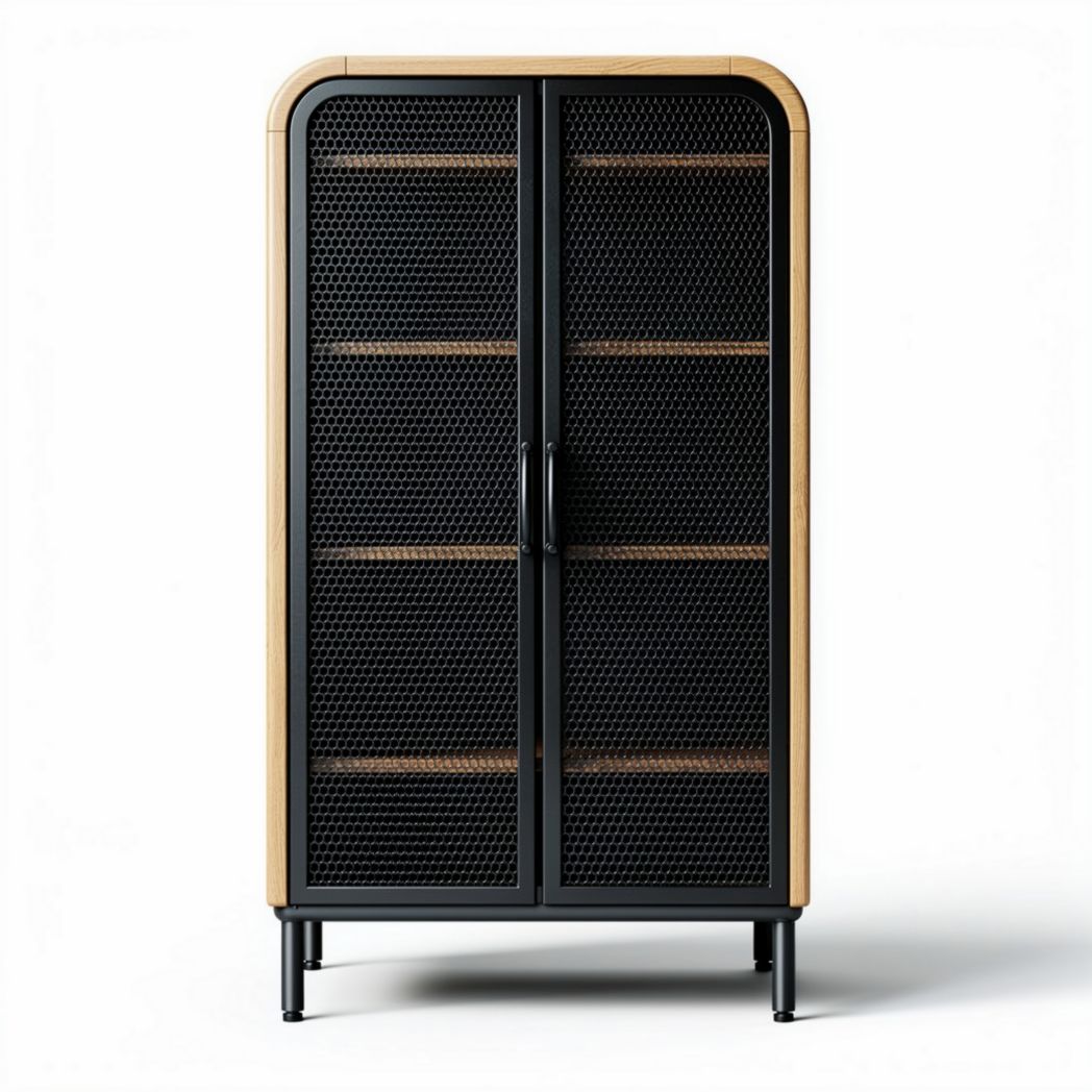 Kasten met metalen gaasdeuren en houten planken 80 x 40 x 120cm