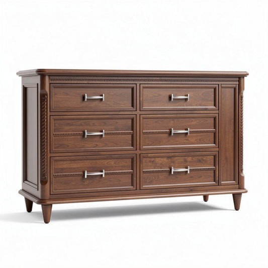 Kast van massief grenen met zes lades in walnootkleur 150 x 45 x 80cm