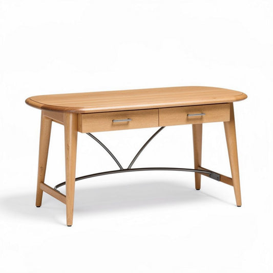 Houten salontafel met metalen onderstel en twee lades 100 x 50 x 45cm